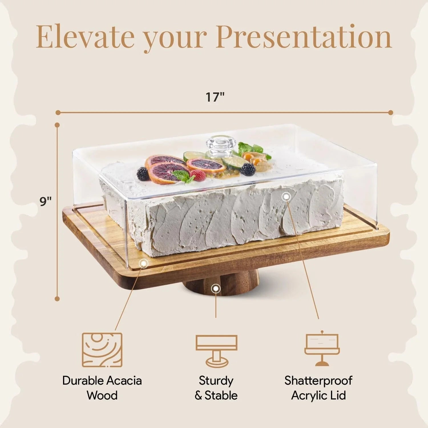Acacia Wood Cake Stand with Lid - Rectangular Cake Holder, 2-in-1 Dessert Table 07FC0E-D4 - KOEEK [3]