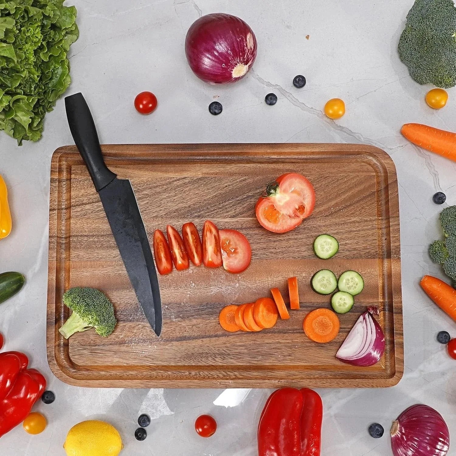 Acacia Wood Cutting Board for Kitchen - Organic Wooden Chopping Serving Board 07FC0E-D4 - KOEEK [8]