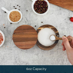 Acacia Wood Salt Cellar Bowl Box with Built-in Spoon to avoid Dust 07FC0E-D4 - KOEEK [2]