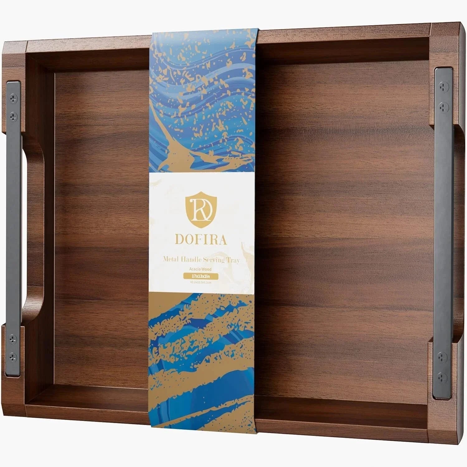 Acacia Wood Tray with Metal Handles, 17x13-Inch Food and Beverage Tray 07FC0E-D4 - KOEEK [2]