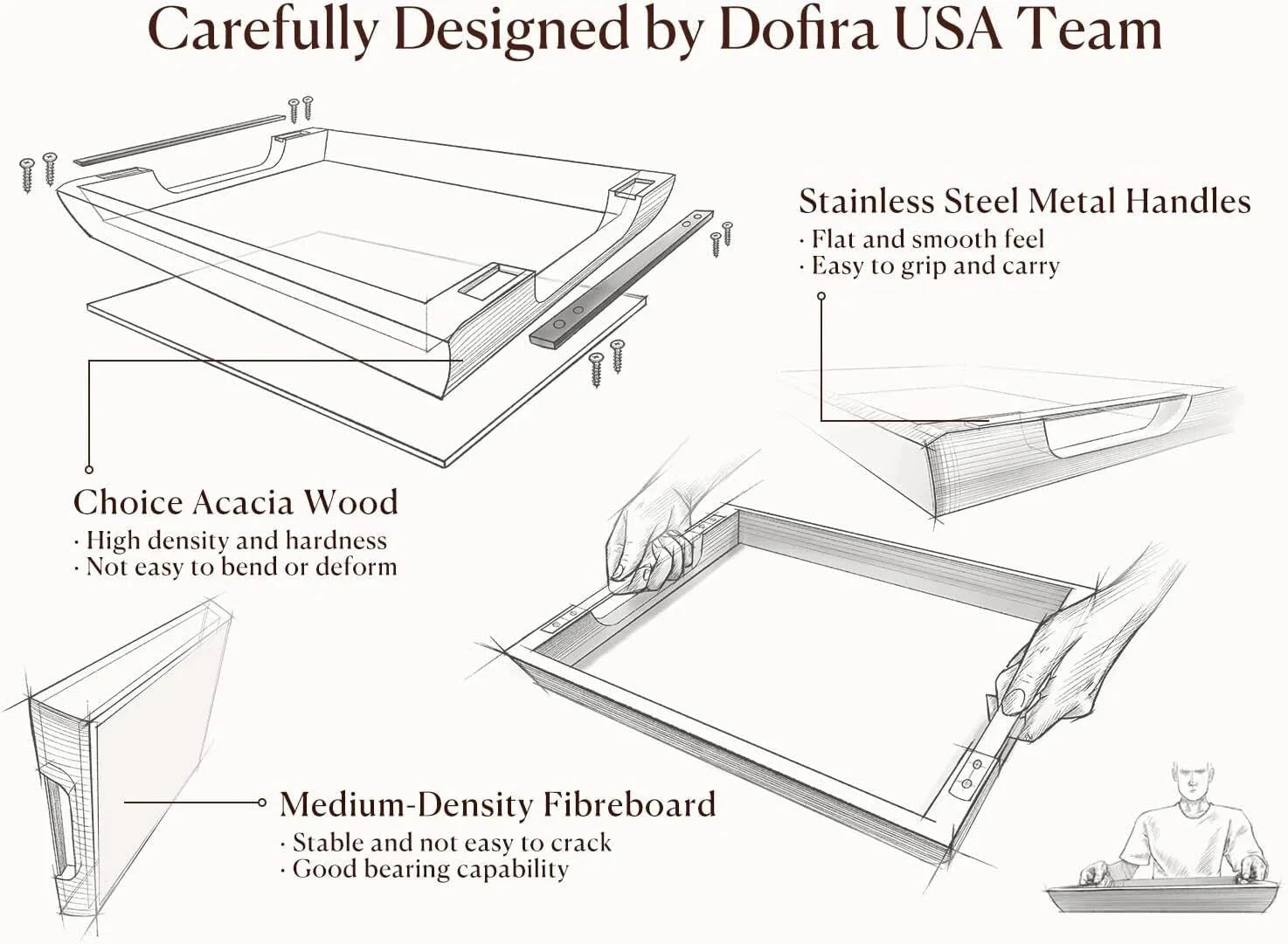 Acacia Wood Tray with Metal Handles, 17x13-Inch Food and Beverage Tray 07FC0E-D4 - KOEEK [3]
