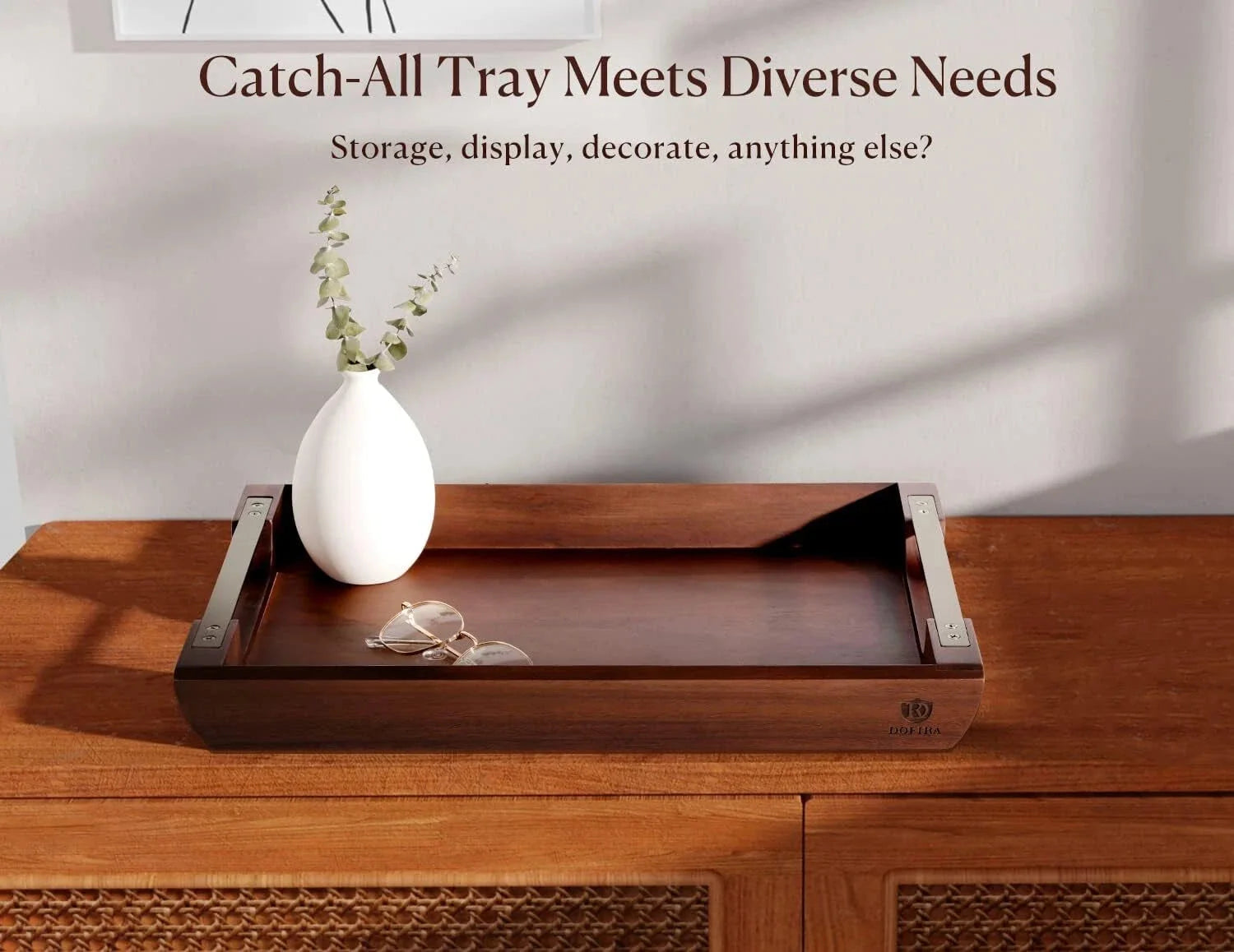 Acacia Wood Tray with Metal Handles, 17x13-Inch Food and Beverage Tray 07FC0E-D4 - KOEEK [7]