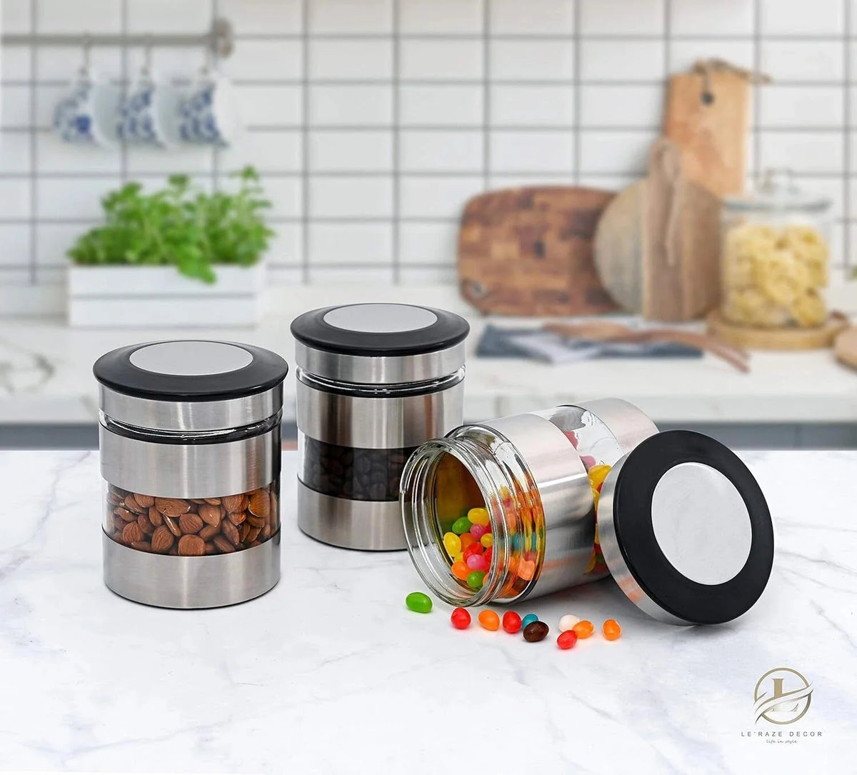 Airtight Food Storage Container Kitchen Counter Window, [Set of 3] Canister Set 07FC0E-D4 - KOEEK [1]