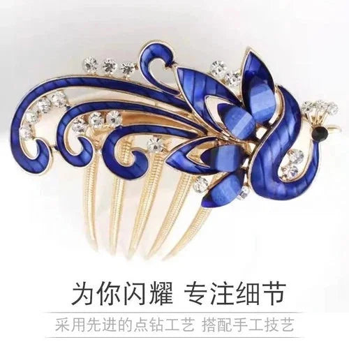 Ancient Chinese Style Hair Pin Phoenix Rhinestone 5-Prong Vintage Hair Comb 2pc 07FC0E-D4 - KOEEK [2]