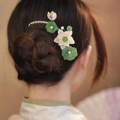 Ancient Style Hair Comb Lotus Flower Hairpin Chinese Style Qipao Hair Accessory 07FC0E-D4 - KOEEK [2]