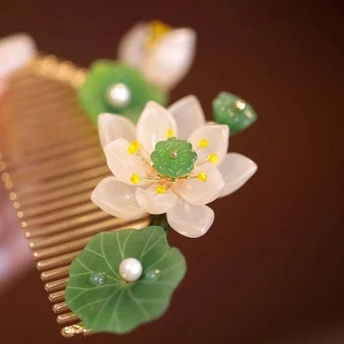 Ancient Style Hair Comb Lotus Flower Hairpin Chinese Style Qipao Hair Accessory 07FC0E-D4 - KOEEK [5]