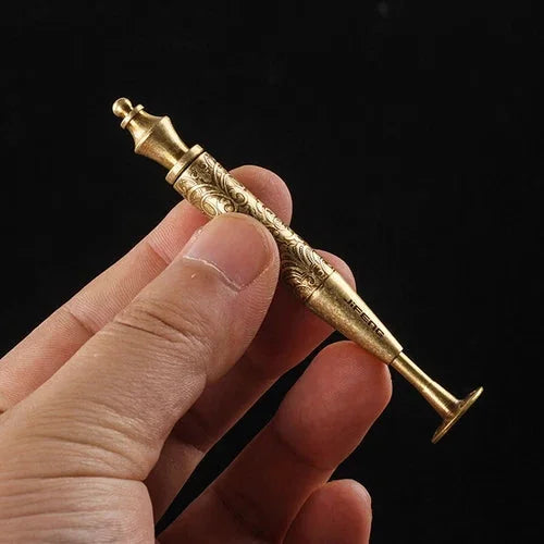 Antique Brass Color 2 in 1 Carved Smoking Pipe Tamper Brass Pick Tamping Tool 07FC0E-D4 - KOEEK [2]