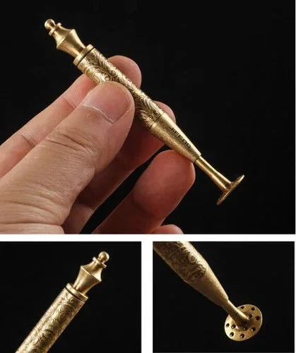 Antique Brass Color 2 in 1 Carved Smoking Pipe Tamper Brass Pick Tamping Tool 07FC0E-D4 - KOEEK [5]