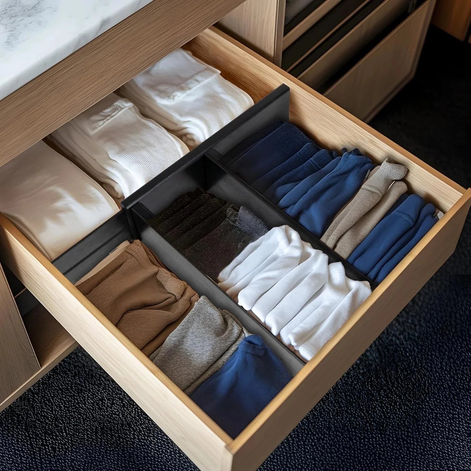 Bamboo Dresser Drawer Dividers, 4'' High Adjustable Drawer Organizers Clothing 07FC0E-D4 - KOEEK [5]