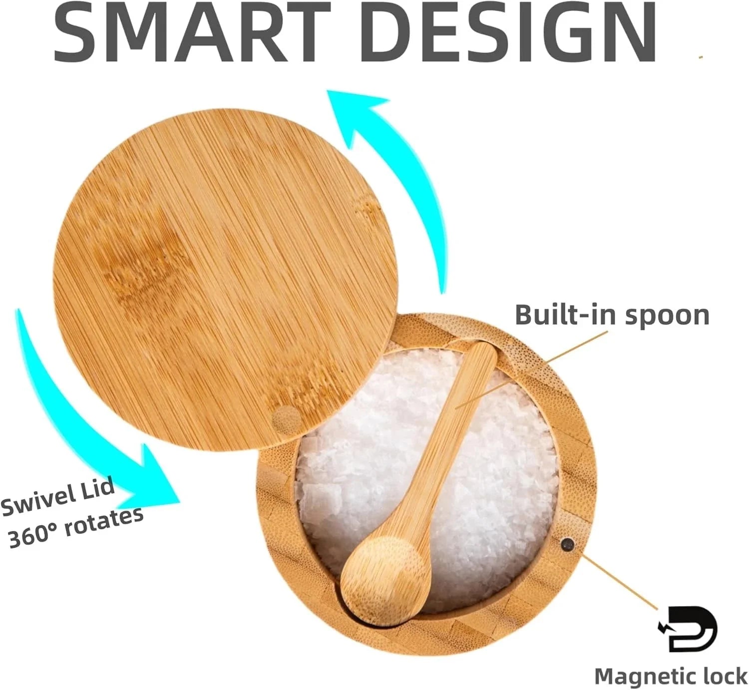 Bamboo Salt Cellar Bowl Box with Swivel Magnetic Lid to Avoid Dust 07FC0E-D4 - KOEEK [2]