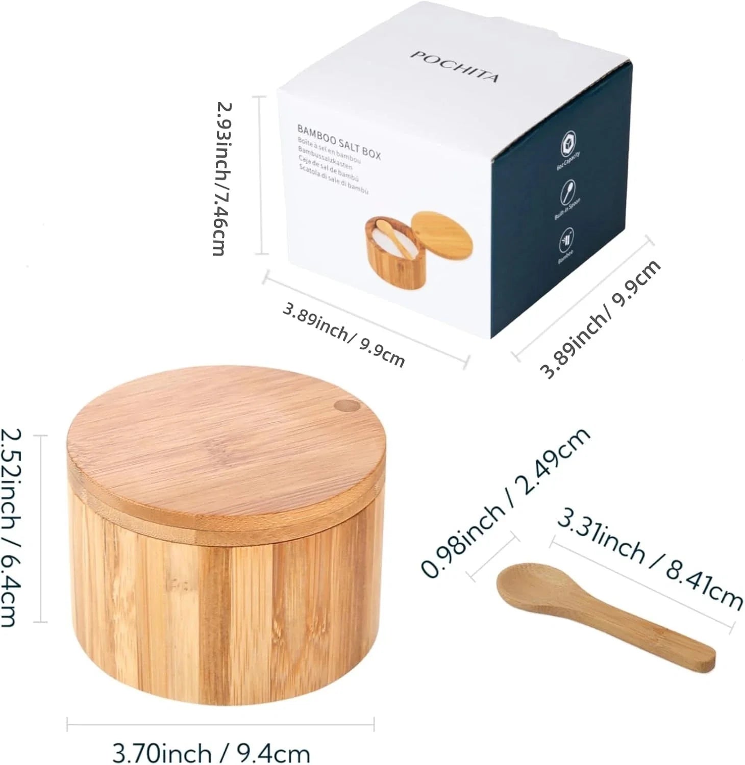 Bamboo Salt Cellar Bowl Box with Swivel Magnetic Lid to Avoid Dust 07FC0E-D4 - KOEEK [6]