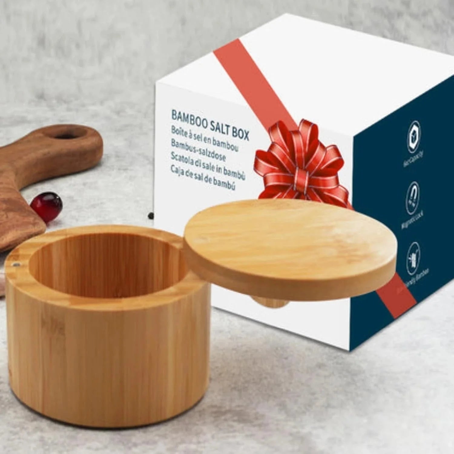Bamboo Salt Cellar Bowl Box with Swivel Magnetic Lid to Avoid Dust 07FC0E-D4 - KOEEK [9]