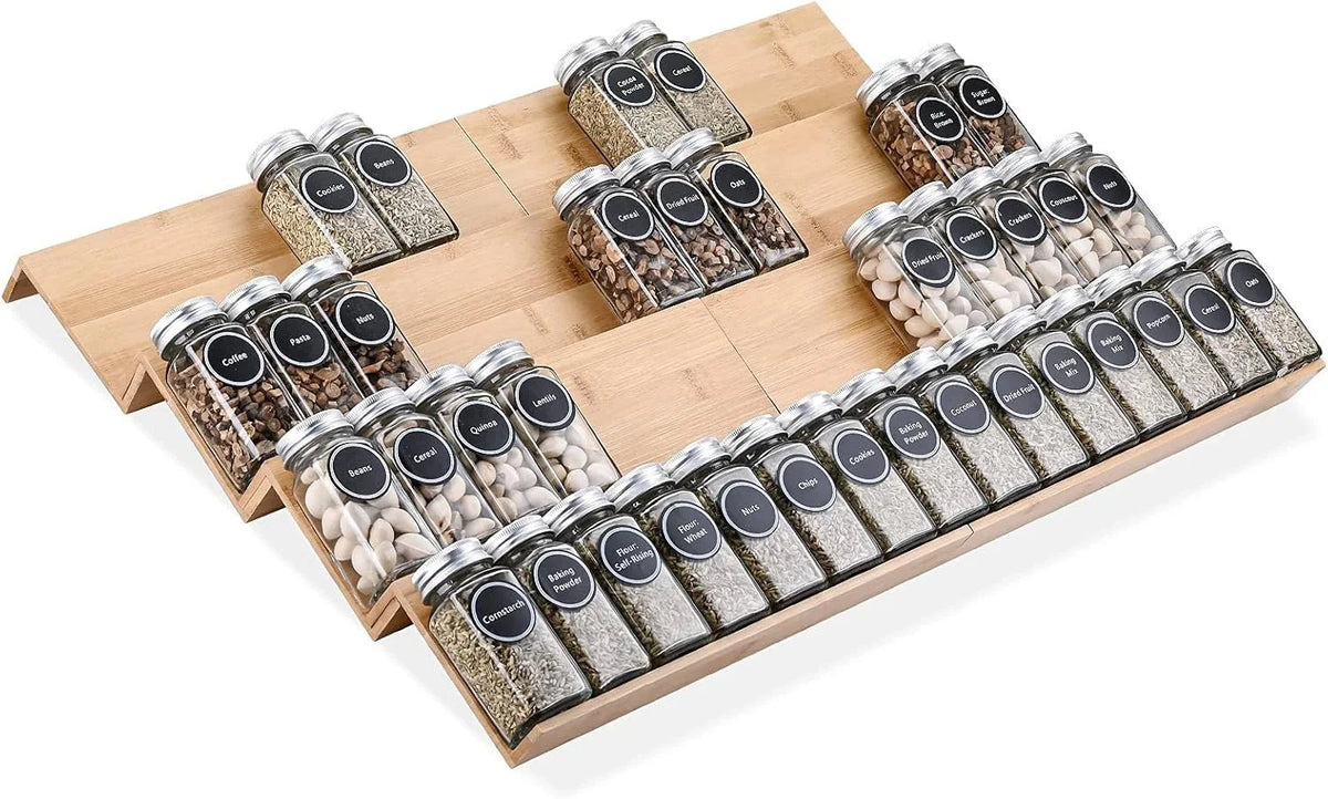 Bamboo Spice Rack Tray - Spice Drawer Organizer for Kitchen Cabinets Storage 07FC0E-D4 - KOEEK [1]