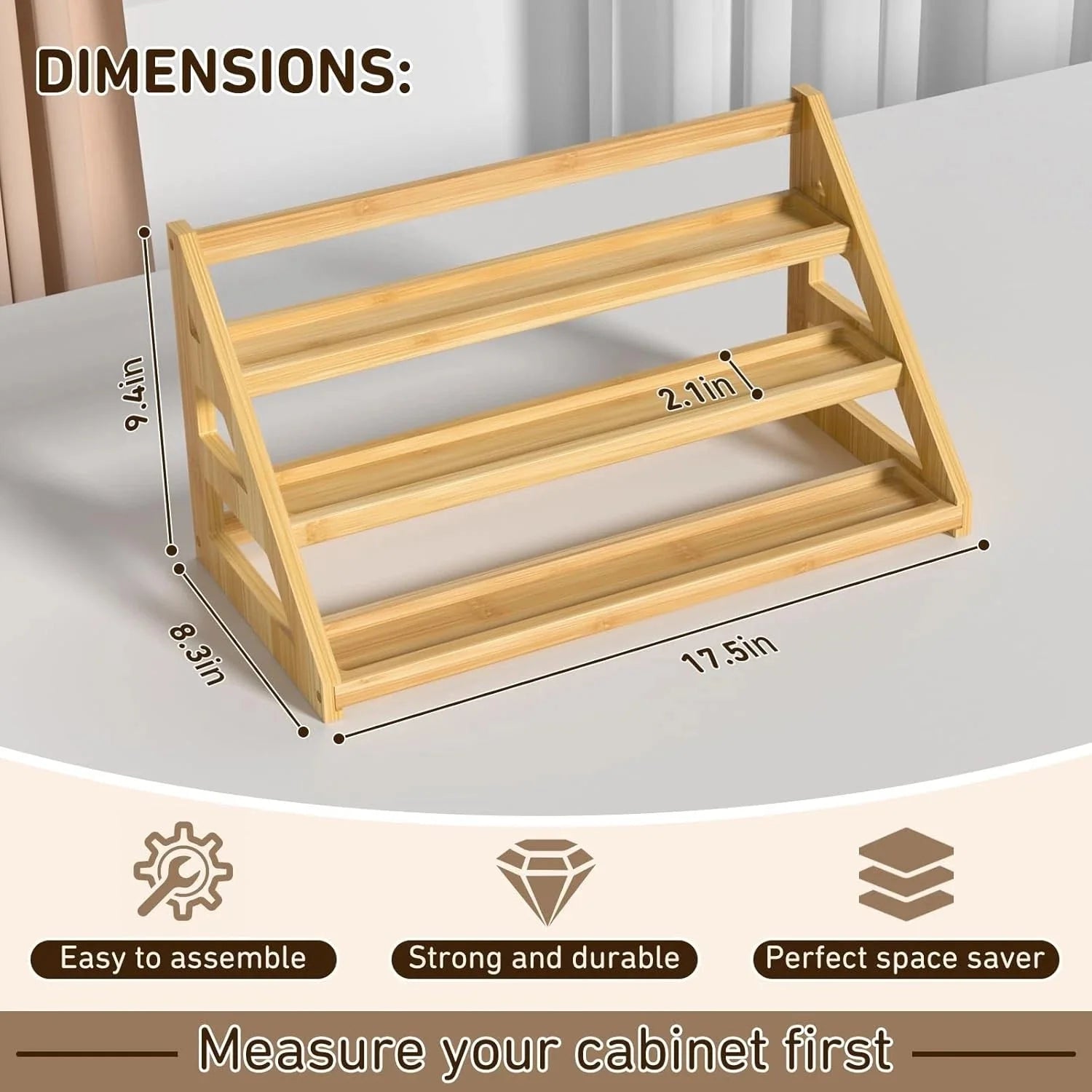 Bamboo Tiered Spice Rack, for Countertop Spice Organizer for Pantry Spice Shelf 07FC0E-D4 - KOEEK [2]