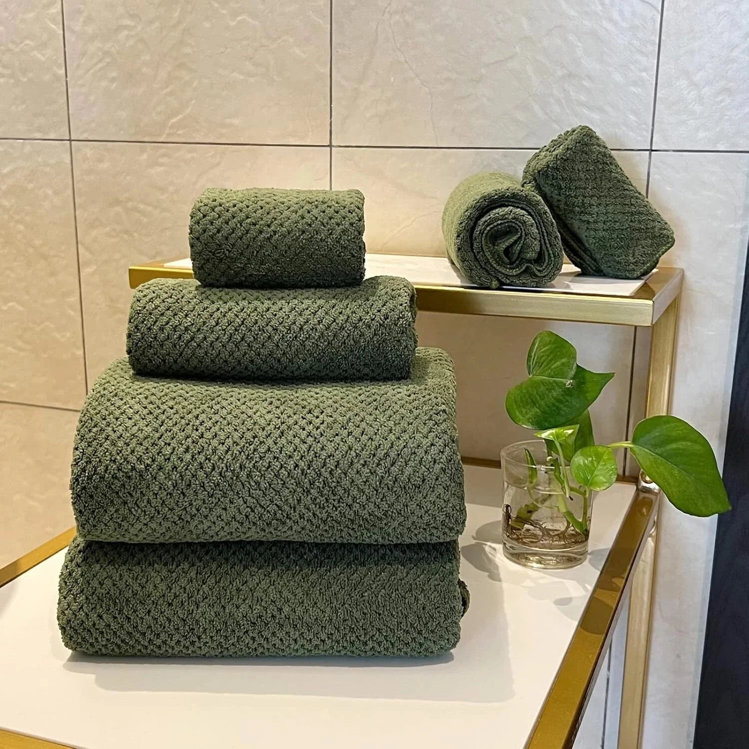 Bath Towels,39x78-Inch Oversized Bath Towels (for Adults), Olive Green,Set of 6 07FC0E-D4 - KOEEK [3]