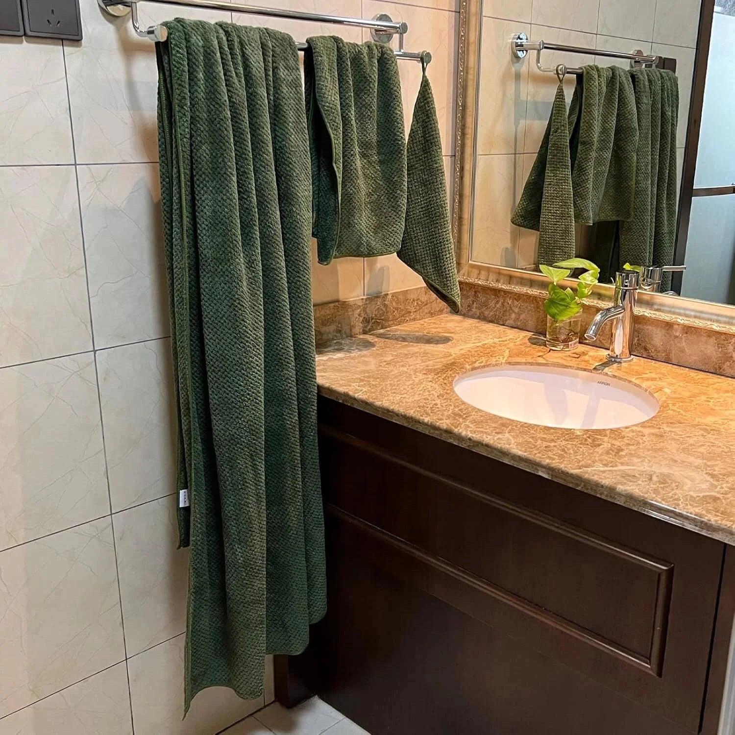 Bath Towels,39x78-Inch Oversized Bath Towels (for Adults), Olive Green,Set of 6 07FC0E-D4 - KOEEK [5]