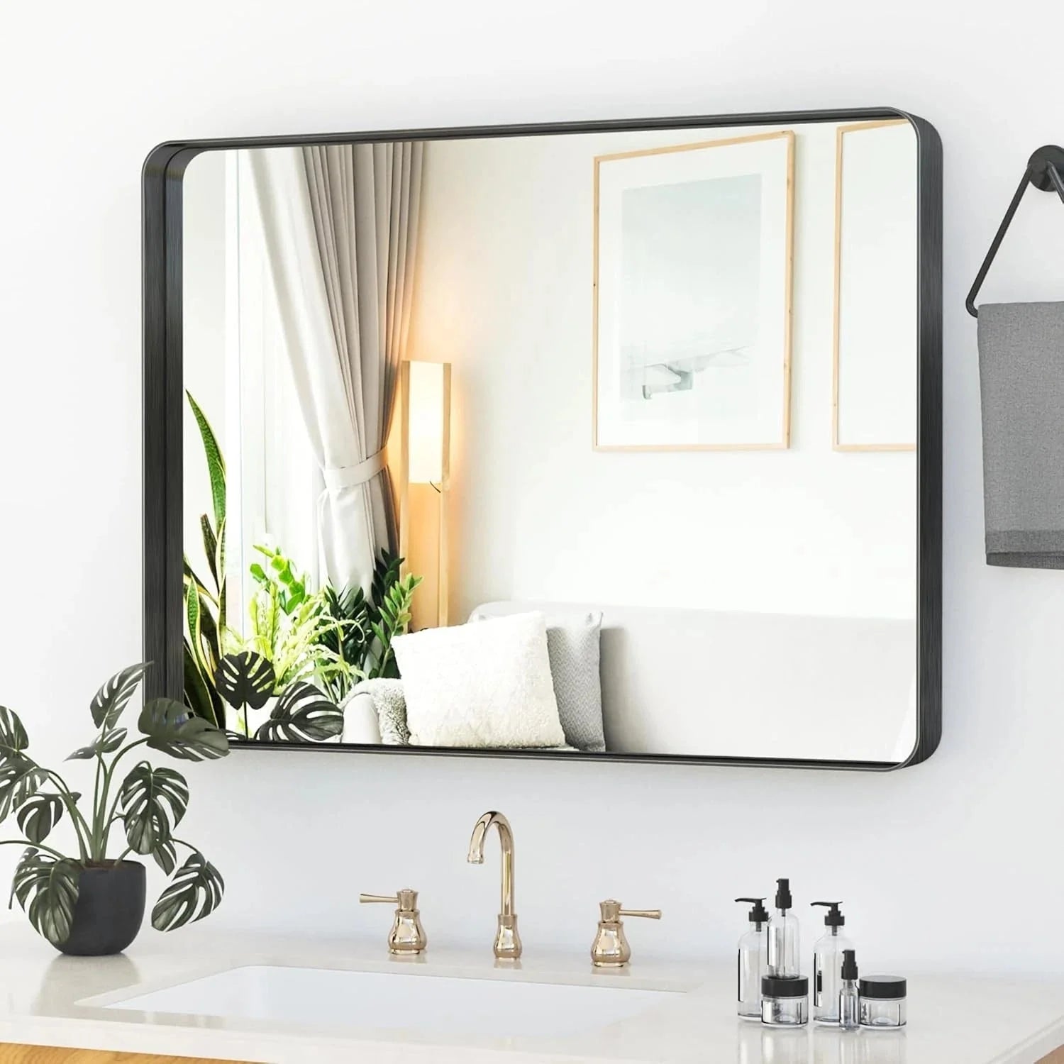 Bathroom Mirror,24" x 36"Wall Mounted Vanity Brushed Rounded Corner Metal Framed 07FC0E-D4 - KOEEK [3]