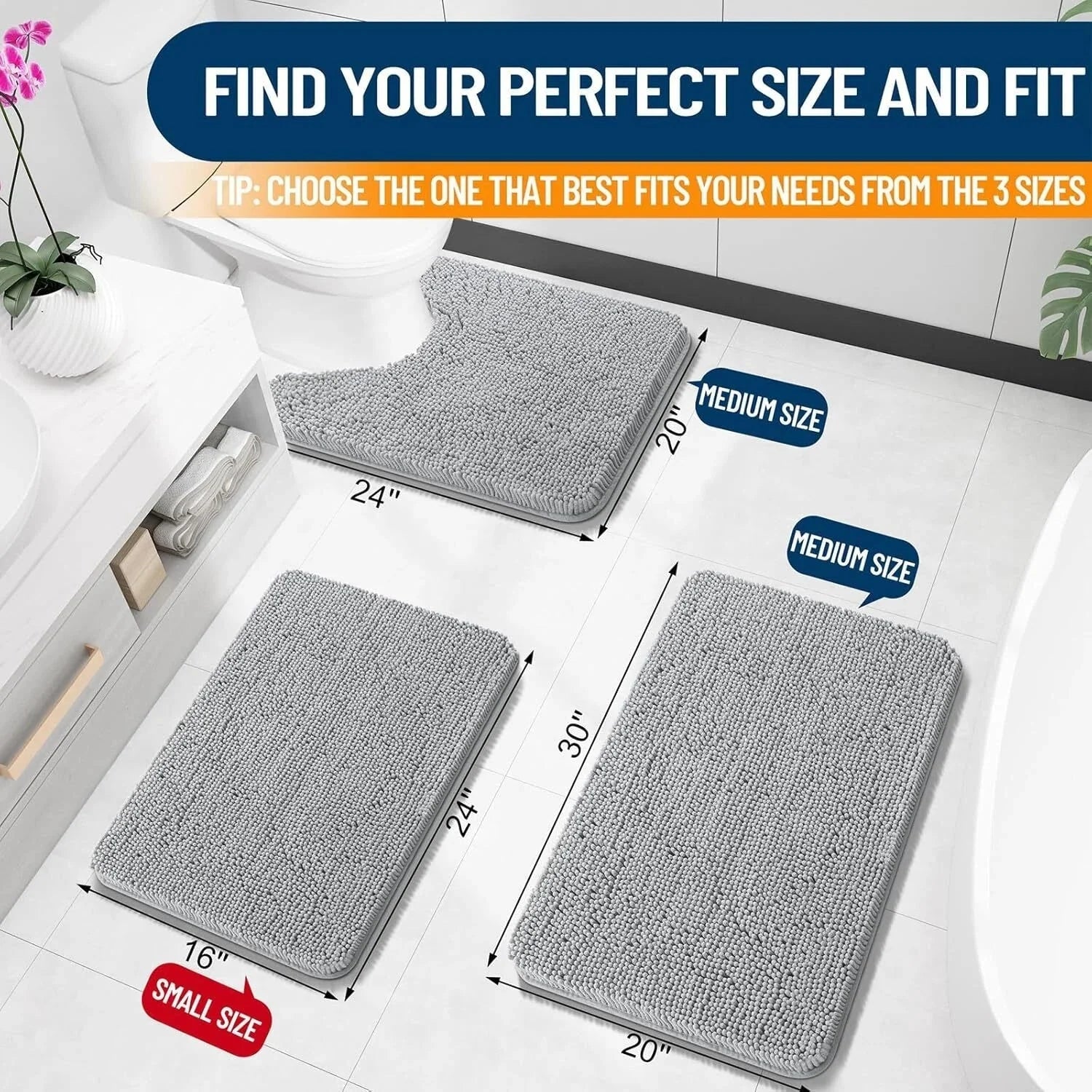 Bathroom Rugs 30x20, Extra Soft Absorbent Chenille Bath Rugs, Rubber Backing 07FC0E-D4 - KOEEK [2]
