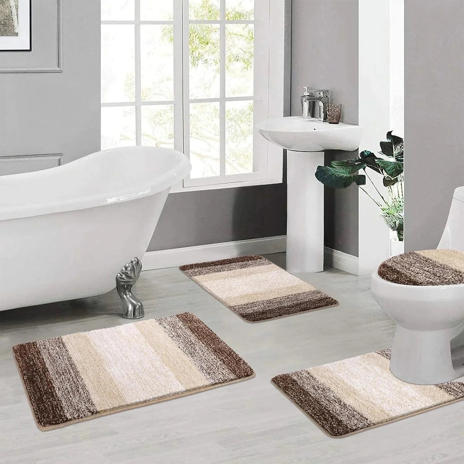 Bathroom mat set (4 pieces), including toilet seat cover 07FC0E-D4 - KOEEK [8]