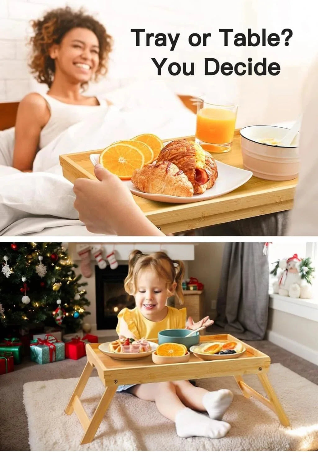Bed Tray Table with Foldable Legs, Breakfast Tray for Sofa, Bed, Eating, Working 07FC0E-D4 - KOEEK [6]