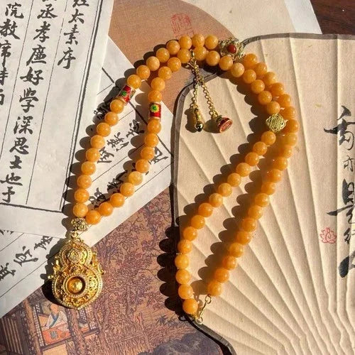 Beeswax Gold Plated Gourd Pendant Necklace Chinese Style Handmade Beaded 07FC0E-D4 - KOEEK [1]