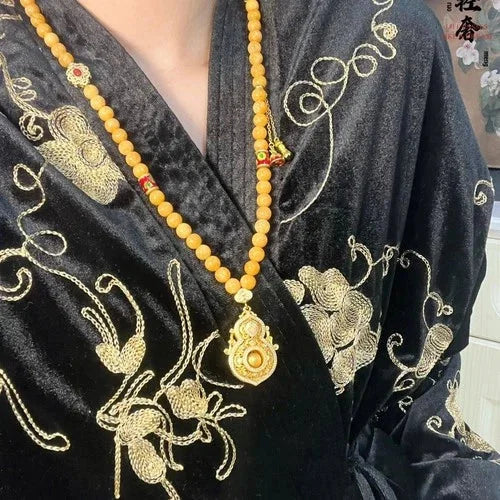 Beeswax Gold Plated Gourd Pendant Necklace Chinese Style Handmade Beaded 07FC0E-D4 - KOEEK [3]