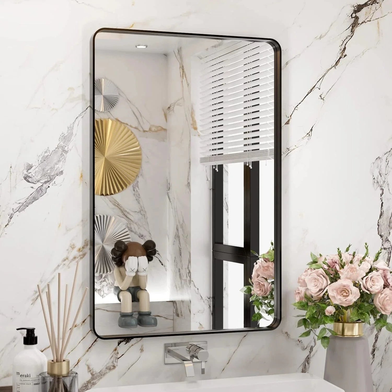 Black Bathroom Mirror 20X30In,Rectangular Matte Black Metal Framed Vanity Mirror 07FC0E-D4 - KOEEK [1]