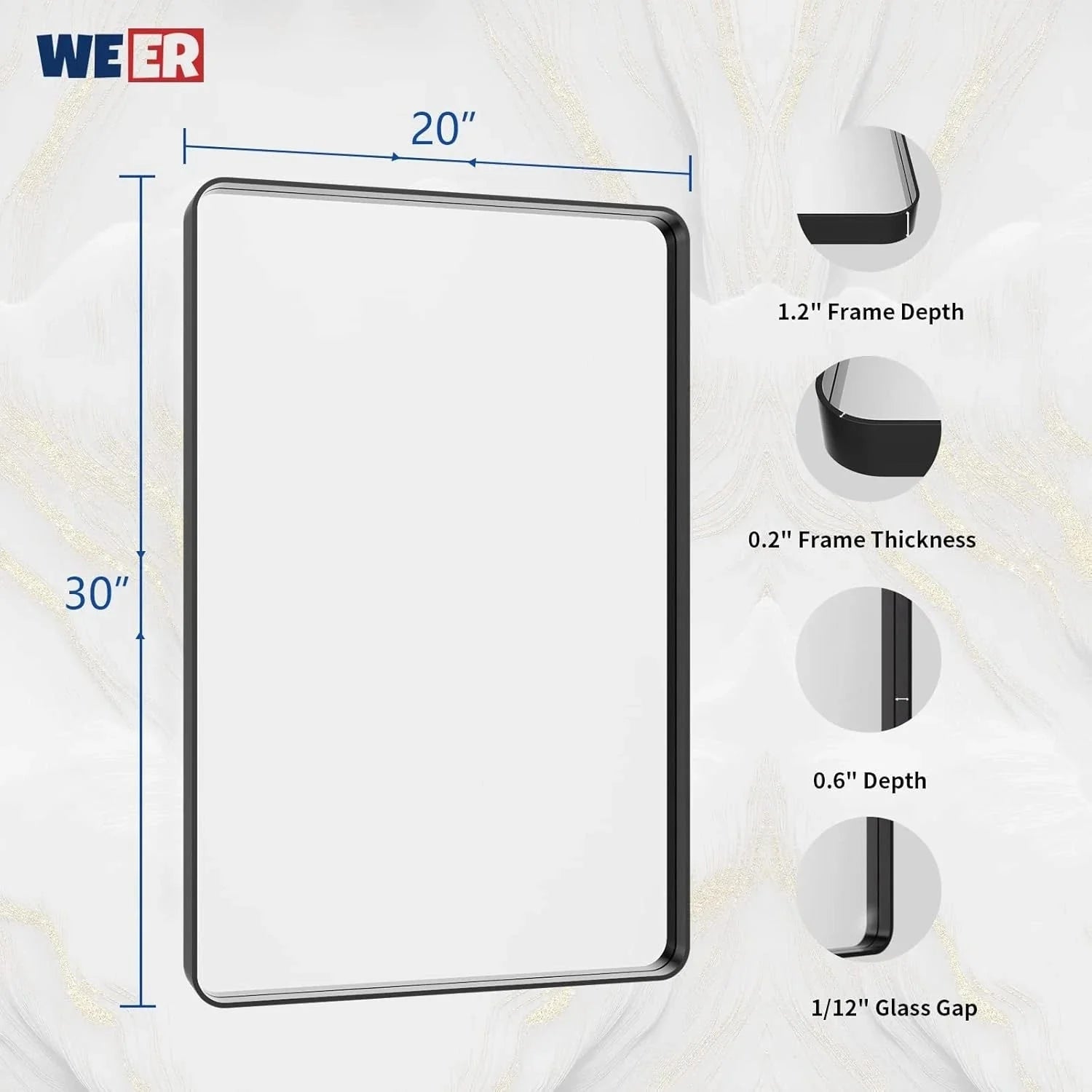 Black Bathroom Mirror 20X30In,Rectangular Matte Black Metal Framed Vanity Mirror 07FC0E-D4 - KOEEK [6]