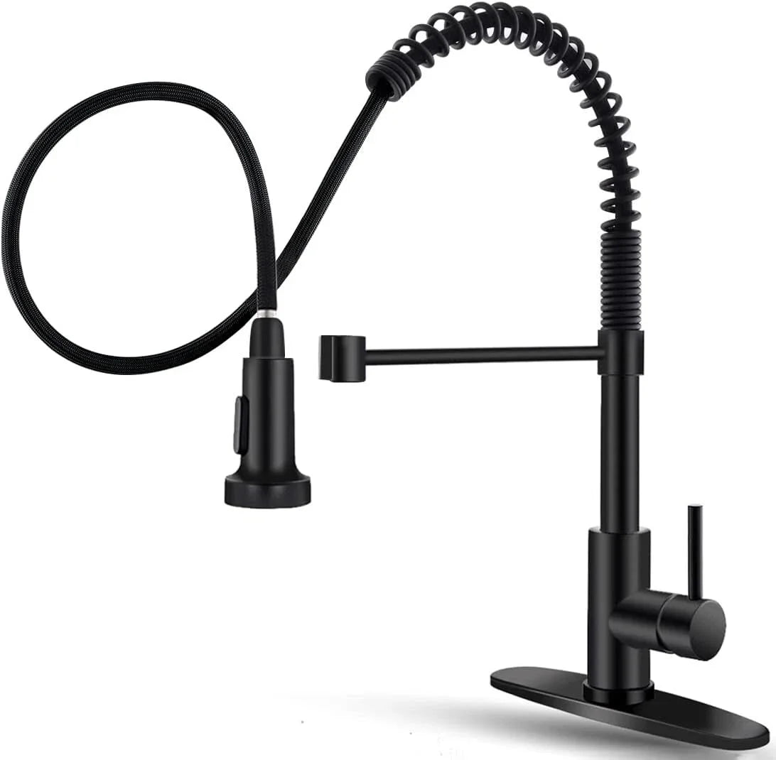 Black Kitchen Faucet with Pull Down Sprayer Stainless Steel Utility RV, Wet Bar 07FC0E-D4 - KOEEK [1]