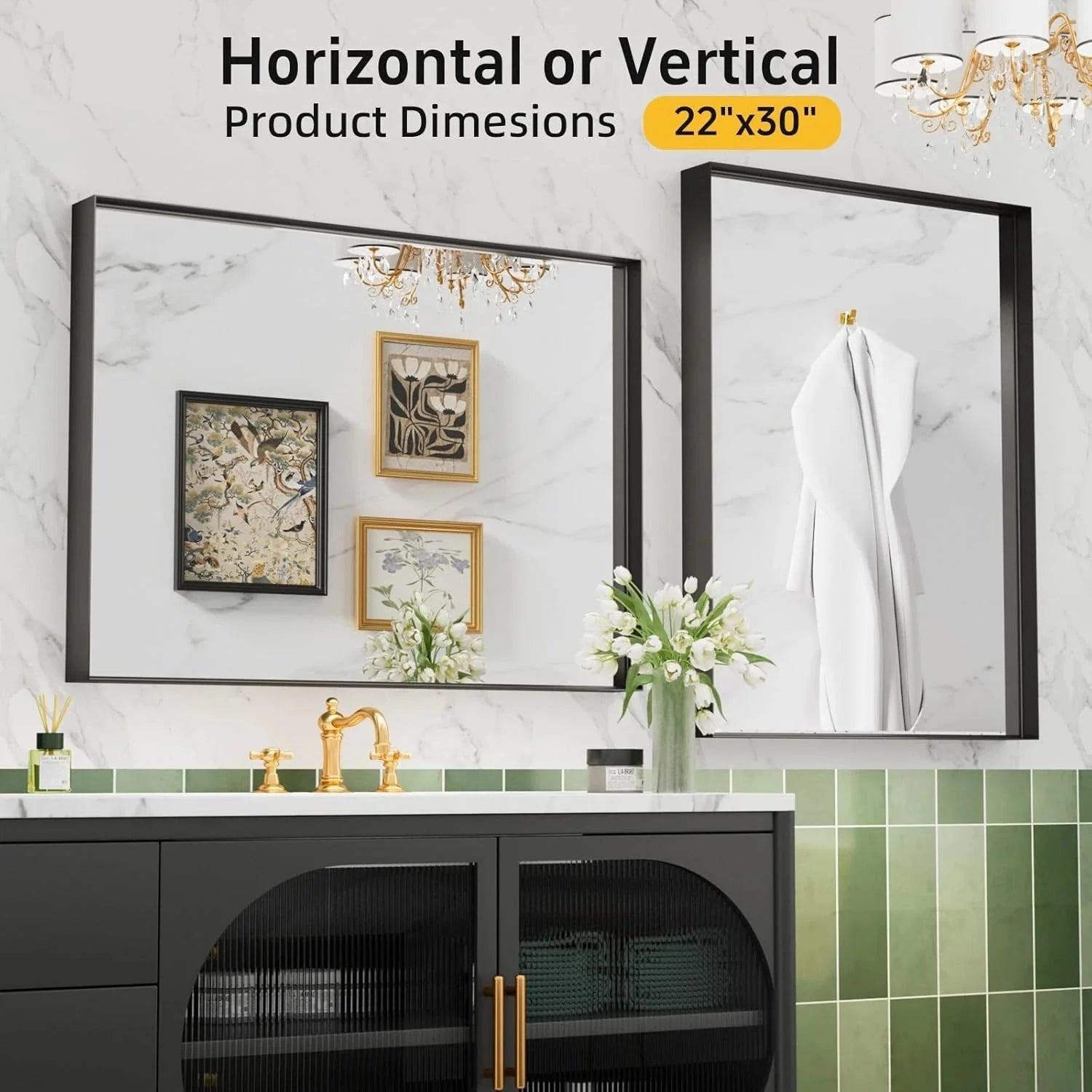Black Vanity Wall Mirror, 22x 30 Inch Rectangular Bathroom Mirrors for Over Sink 07FC0E-D4 - KOEEK [5]