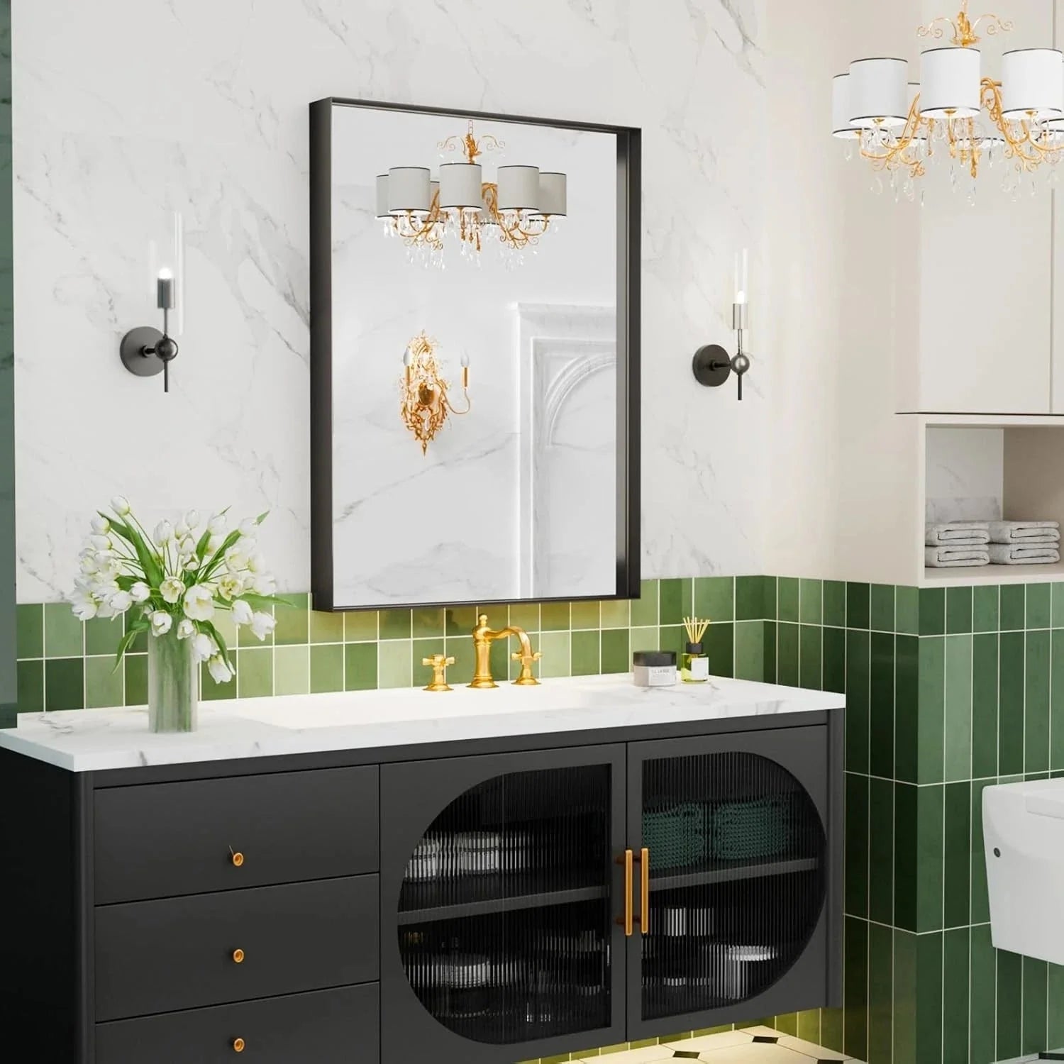 Black Vanity Wall Mirror, 22x 30 Inch Rectangular Bathroom Mirrors for Over Sink 07FC0E-D4 - KOEEK [8]