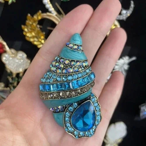 Blue Conch Shell Brooch Elegant Fashion Pin Suit Jacket Coat Jewelry Accessory 07FC0E-D4 - KOEEK [1]