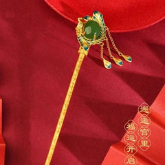 Blue Enamel Phoenix Tassel Hairpin Jade Chalcedony Hanfu Chinese Style Jewelry 07FC0E-D4 - KOEEK [3]