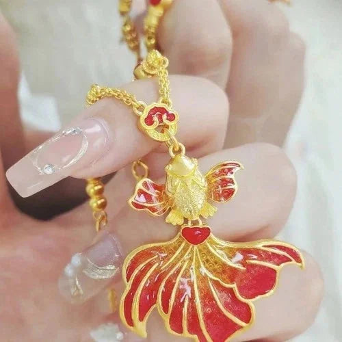 Blue Enamel Red Fish Pendant Necklace Lucky Koi Carp Jewelry Women Chinese Style 07FC0E-D4 - KOEEK [1]