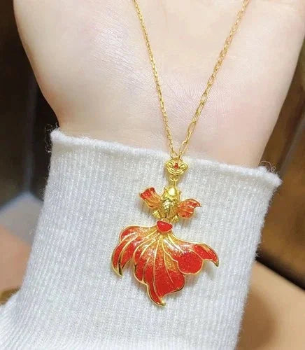Blue Enamel Red Fish Pendant Necklace Lucky Koi Carp Jewelry Women Chinese Style 07FC0E-D4 - KOEEK [5]