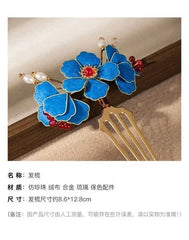 Blue Hair Comb  Chinese Style Hairpin Green Jade Clip Traditional Accessory 07FC0E-D4 - KOEEK [3]