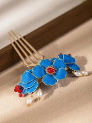 Blue Hair Comb  Chinese Style Hairpin Green Jade Clip Traditional Accessory 07FC0E-D4 - KOEEK [4]