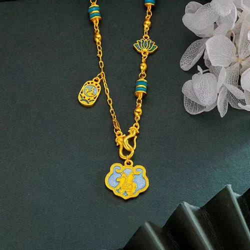 Blue Ruyi Cloud Pendant Necklace Set  Chinese Style Vintage Collarbone 07FC0E-D4 - KOEEK [1]