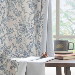 Blue floral lining curtains, rustic linen material, length 84 inches 07FC0E-D4 - KOEEK [1]