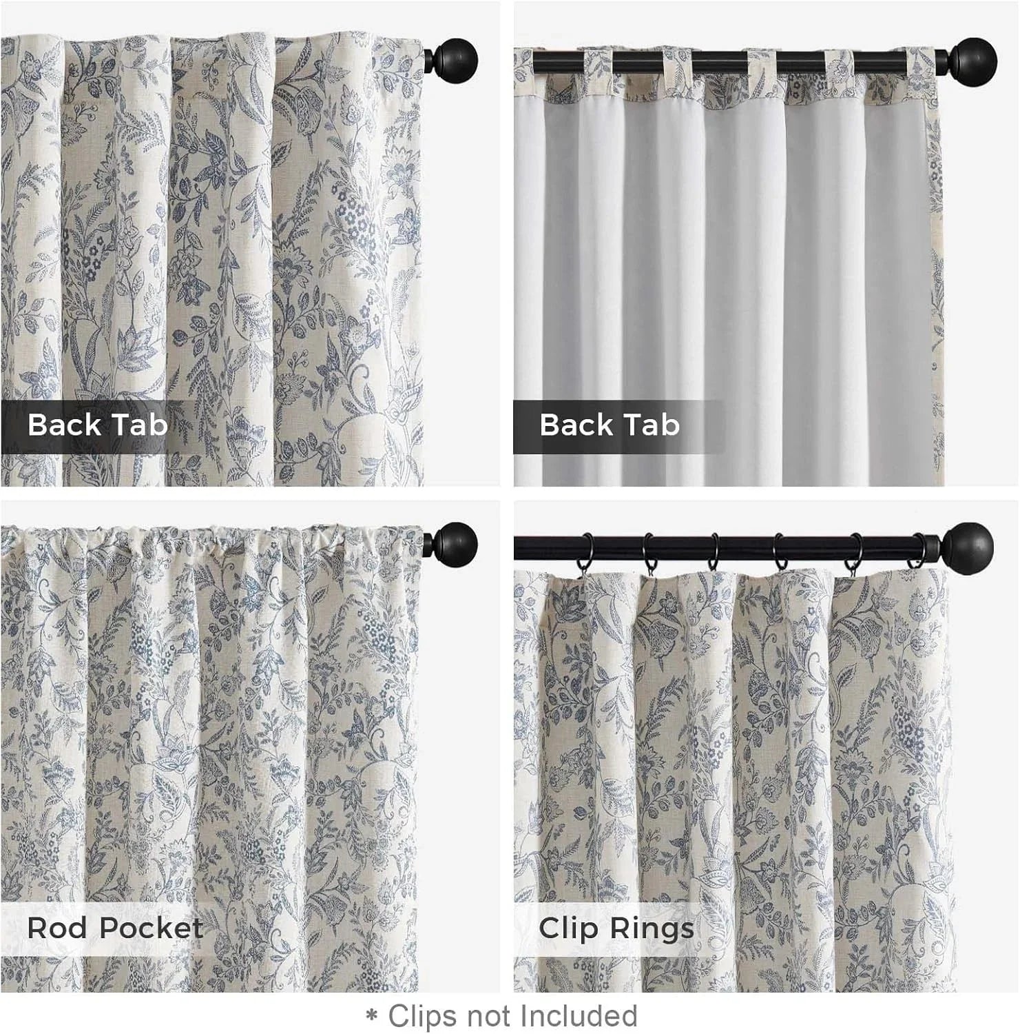Blue floral lining curtains, rustic linen material, length 84 inches 07FC0E-D4 - KOEEK [6]