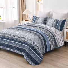 Bohemian Style Quilt Set (Queen Size) Navy Blue Bohemian Style 3-Piece Quilt Set 07FC0E-D4 - KOEEK [2]