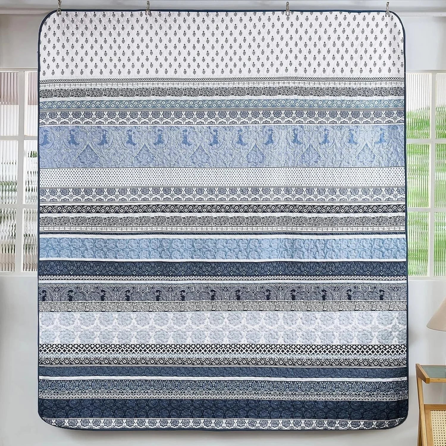 Bohemian Style Quilt Set (Queen Size) Navy Blue Bohemian Style 3-Piece Quilt Set 07FC0E-D4 - KOEEK [3]