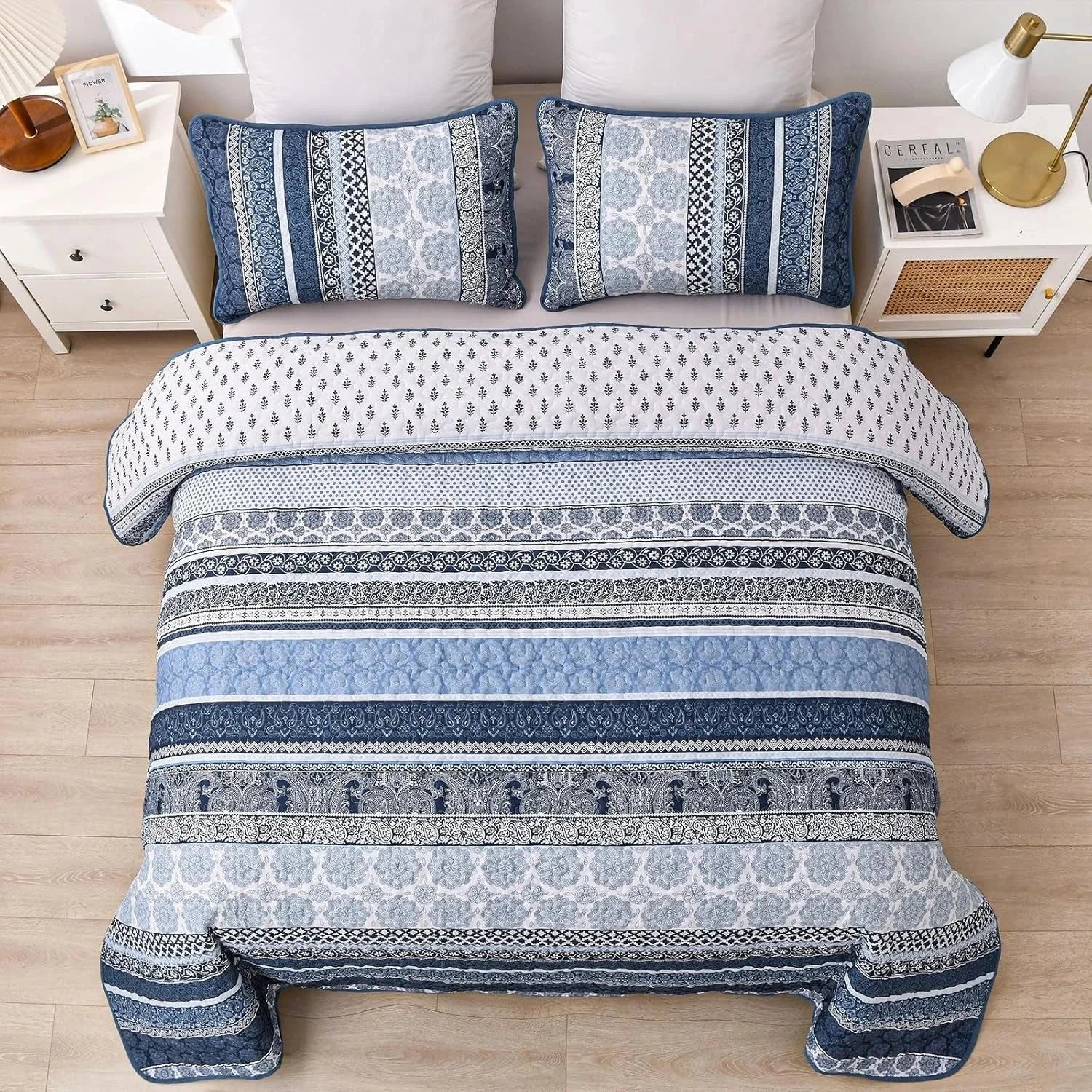 Bohemian Style Quilt Set (Queen Size) Navy Blue Bohemian Style 3-Piece Quilt Set 07FC0E-D4 - KOEEK [8]