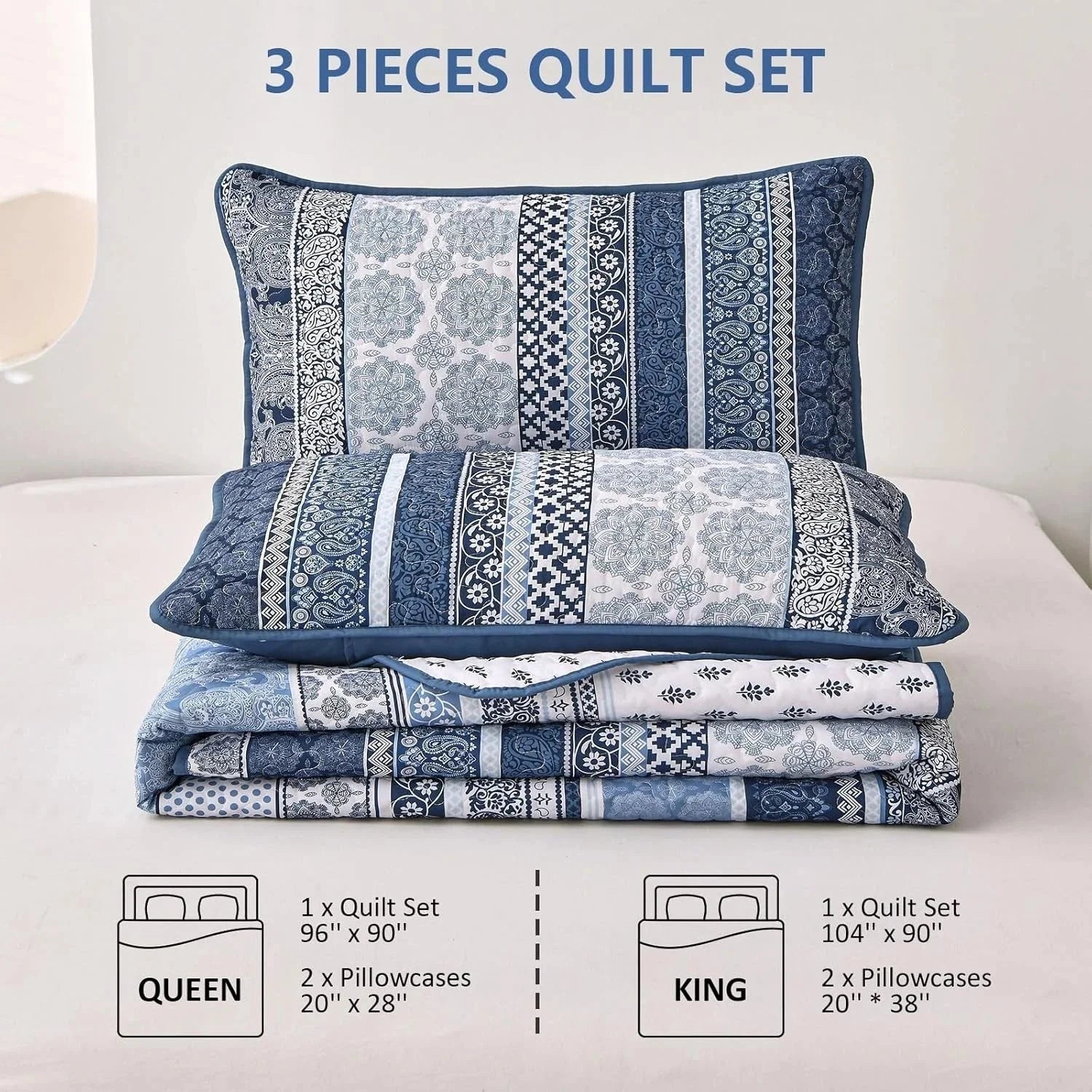 Bohemian Style Quilt Set (Queen Size) Navy Blue Bohemian Style 3-Piece Quilt Set 07FC0E-D4 - KOEEK [9]