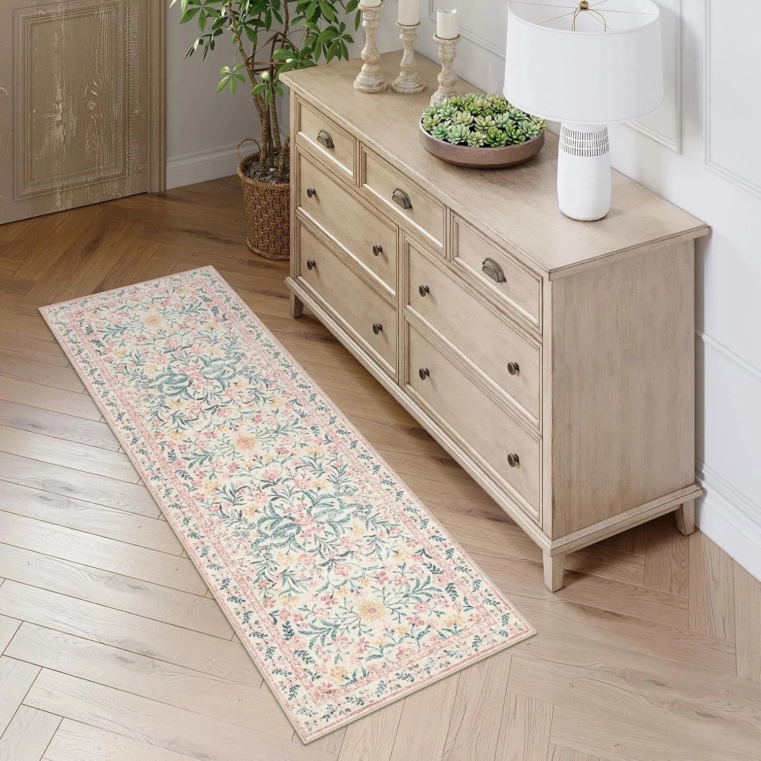 Bohemian style hallway rug 2x6, floral kitchen rug, non-slip and washable 07FC0E-D4 - KOEEK [6]