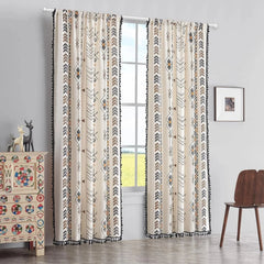 Boho Curtains Bohemian Window Treatments with Tassels Fringe & Geometric Print 07FC0E-D4 - KOEEK [1]