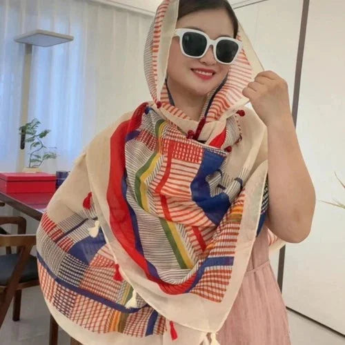 Boho Ethnic Shawl Scarf Frog Button Sun Protection Wrap Travel Cover For Women 07FC0E-D4 - KOEEK [1]