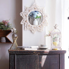Boho Wall Decor Mirror Circle Hanging Mirror for Bedroom Living Room Home Decor 07FC0E-D4 - KOEEK [2]