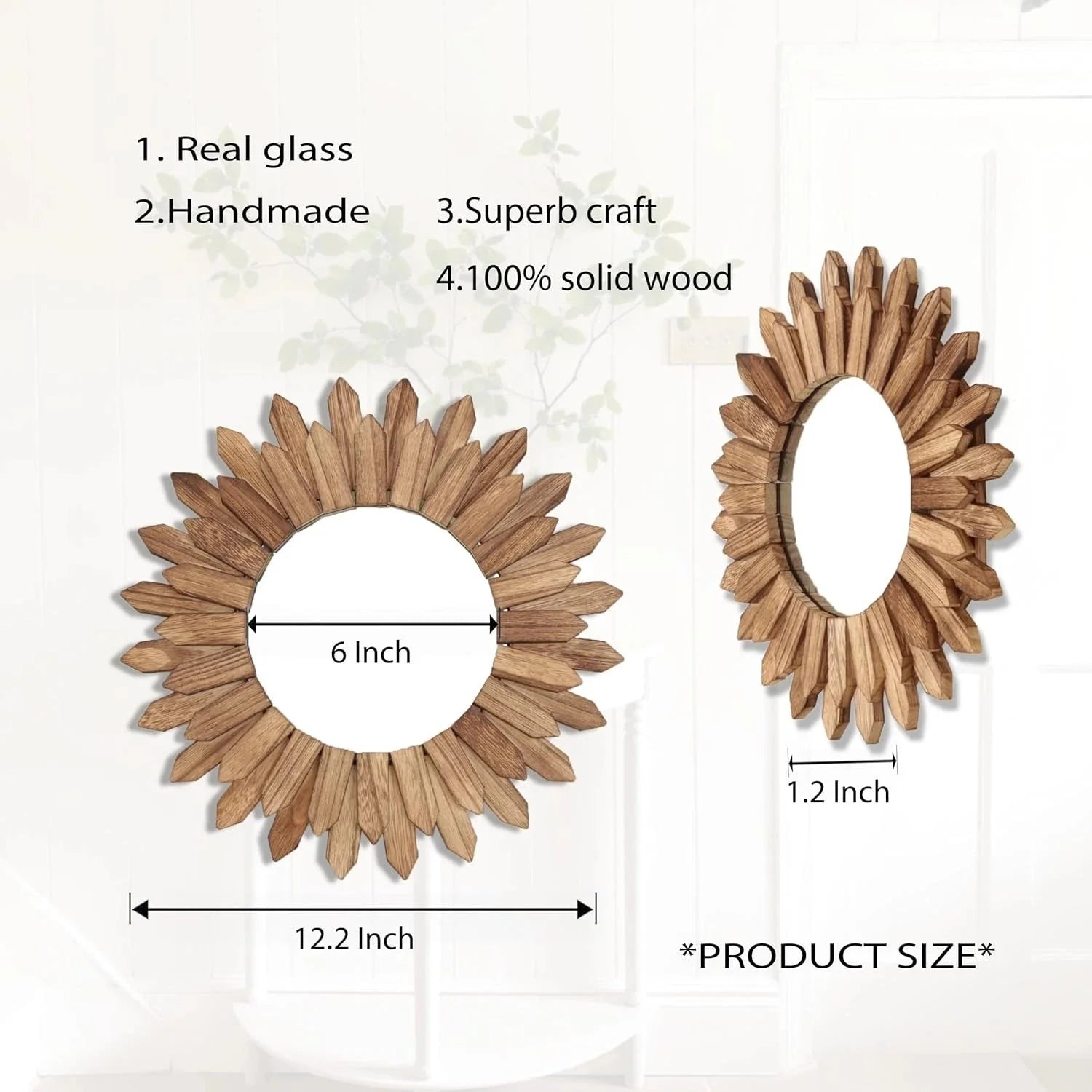 Boho Wall Decor Sunburst Mirror 3 Pack Rustic Round Wood Mirror 12 inch Mirror 07FC0E-D4 - KOEEK [6]