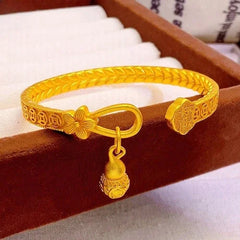 Brass Gold Plated Gourd Bangle Open Cuff Chinese Style Vintage Bracelet 07FC0E-D4 - KOEEK [1]